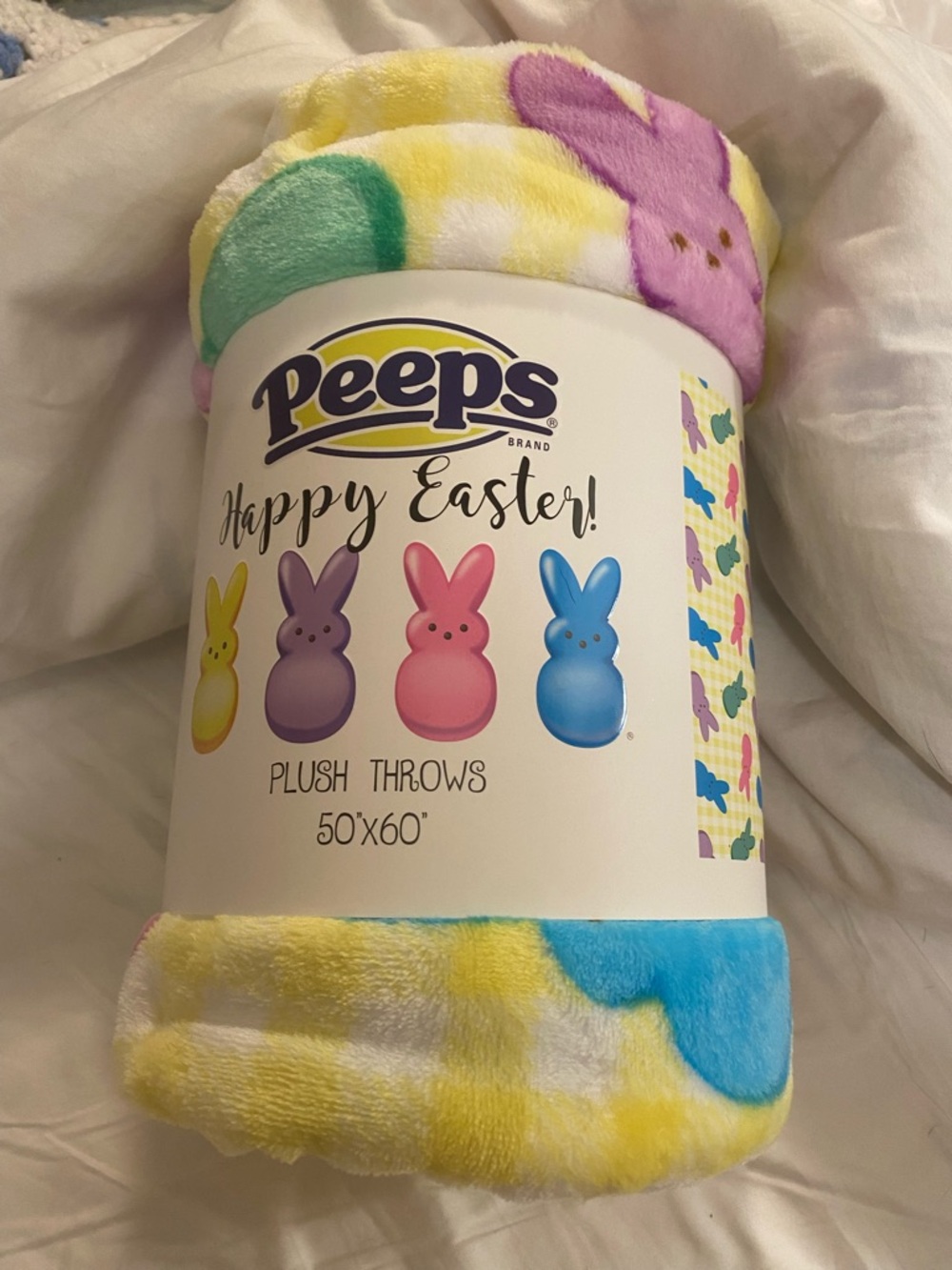 Peeps Happy Easter Plush Throw Blanket 50x60 Pastel Bunny Print